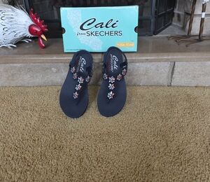 Skechers Women's Black Sandals with Colorful Floral Accents